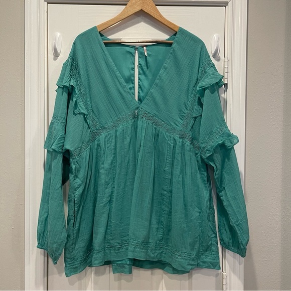 Free People Seashell Skort Romper Women’s Med Green Cotton Oversized Boho Gauzy - Picture 2 of 10